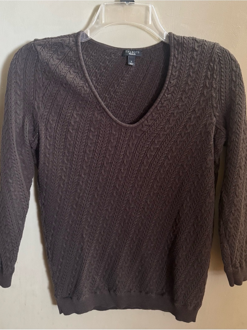 Talbots Women’s 100% Cotton Diagonal Cable Knit V-Neck Sweater S  (EUC)